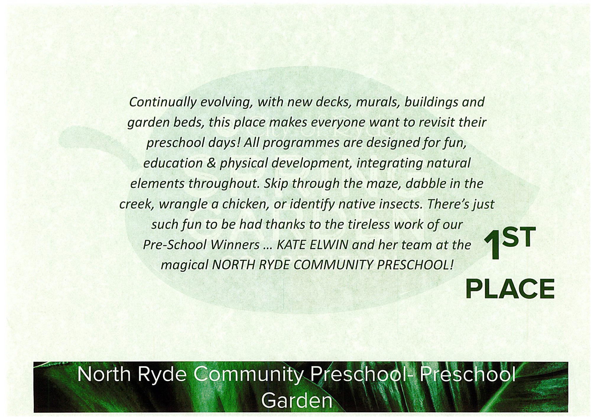 Best Preschool Garden 2025 - City of Ryde